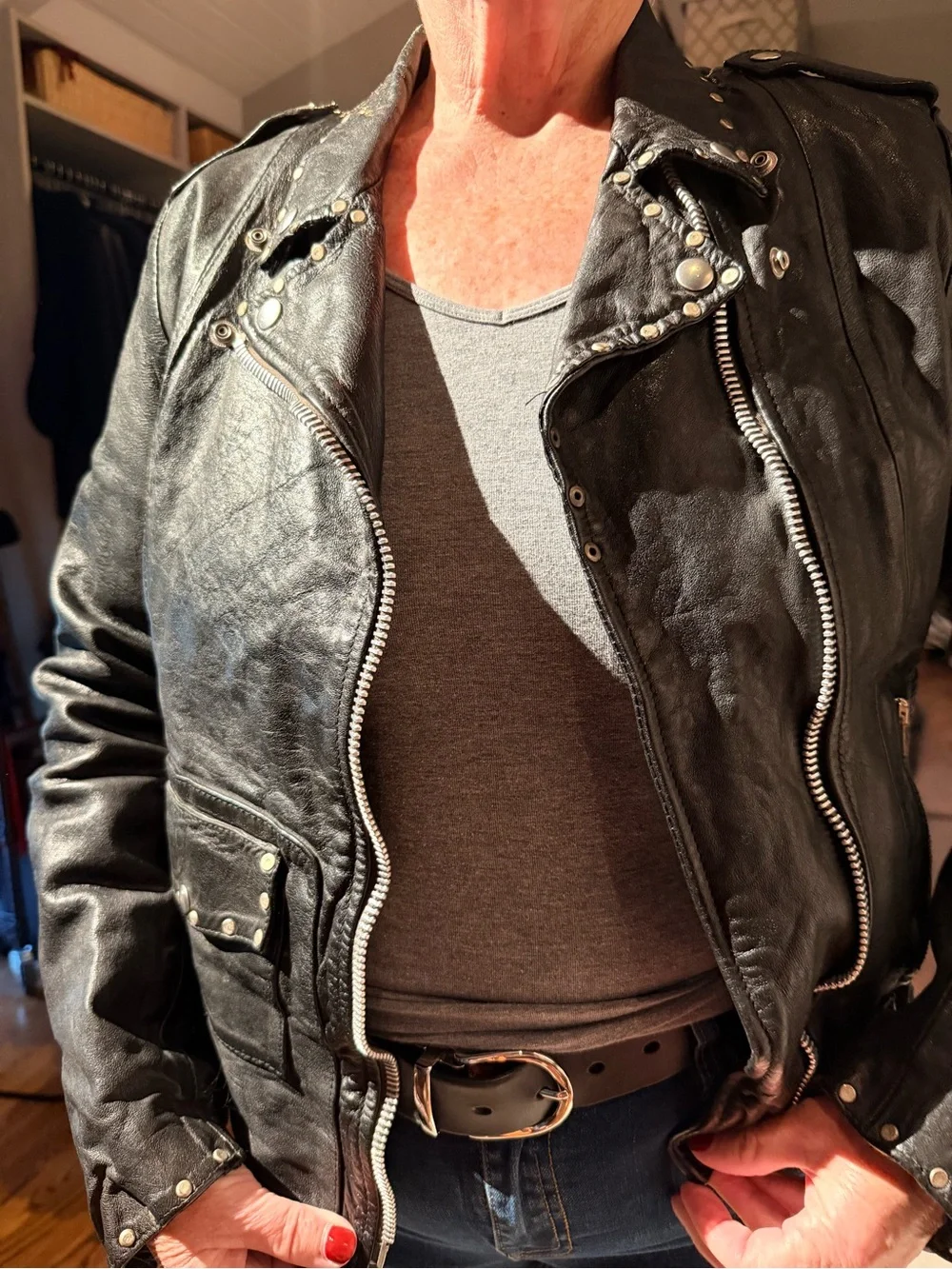 Golden Goose Black Leather Biker Jacket with Silver Hardware - Picture 6 of 13